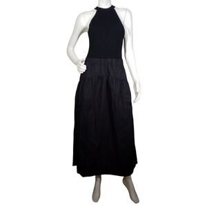 Tart Collections Womens Sz Large Harbor Knit Midi Dress Black Pockets A-Line